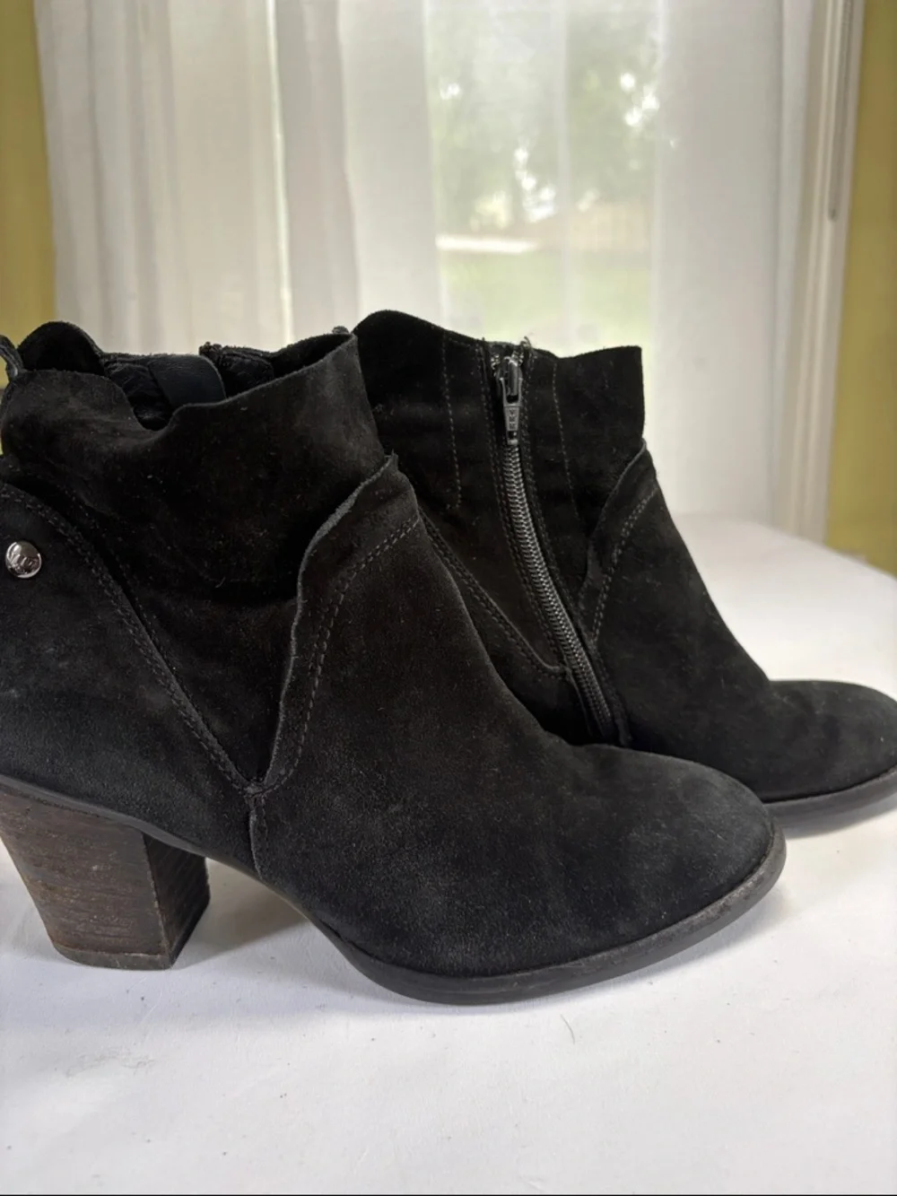 Paul Green Black Suede Ankle Booties with Stacked Heel 5.5